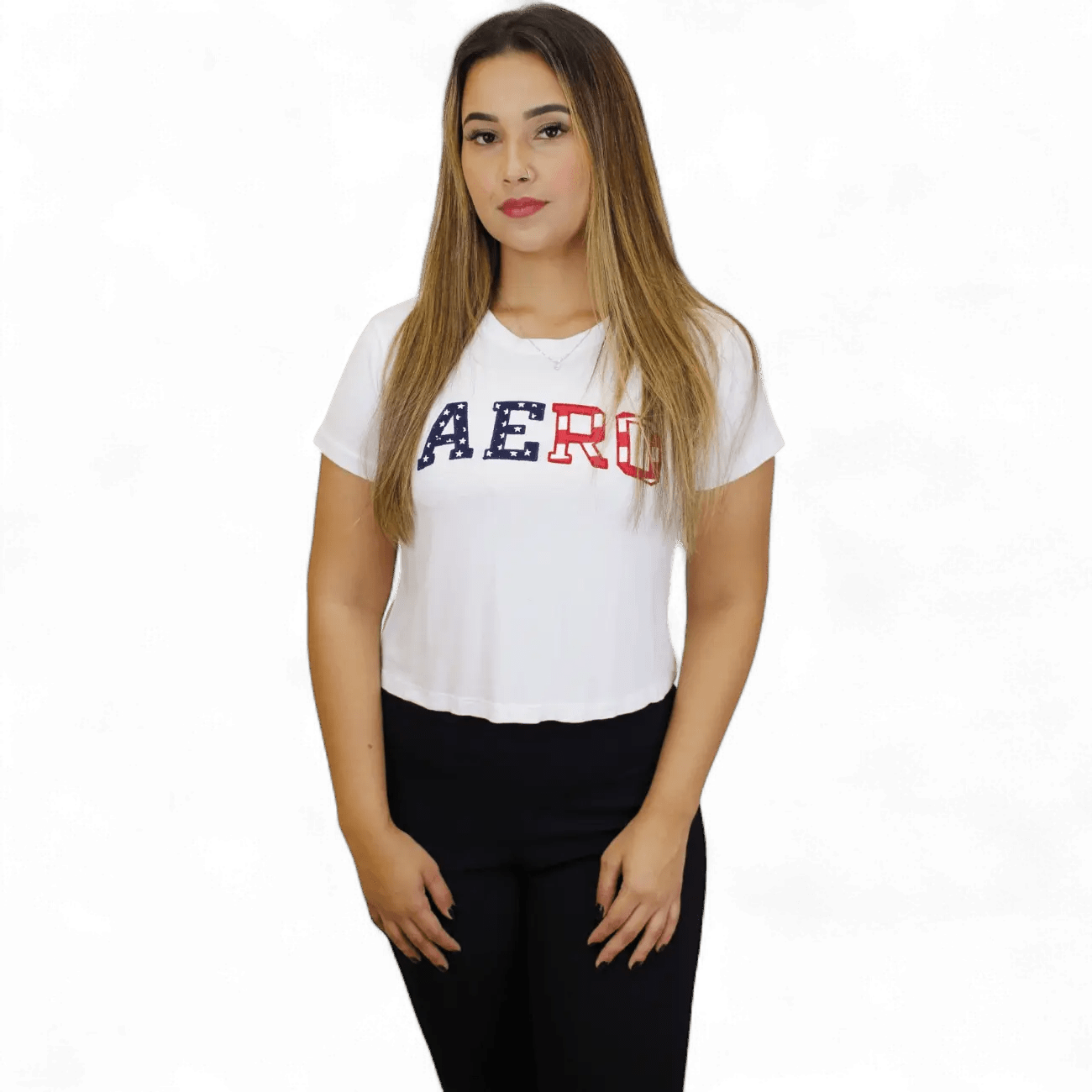 Camiseta Aeropostale feminina Cropped - branca - Ale Imports