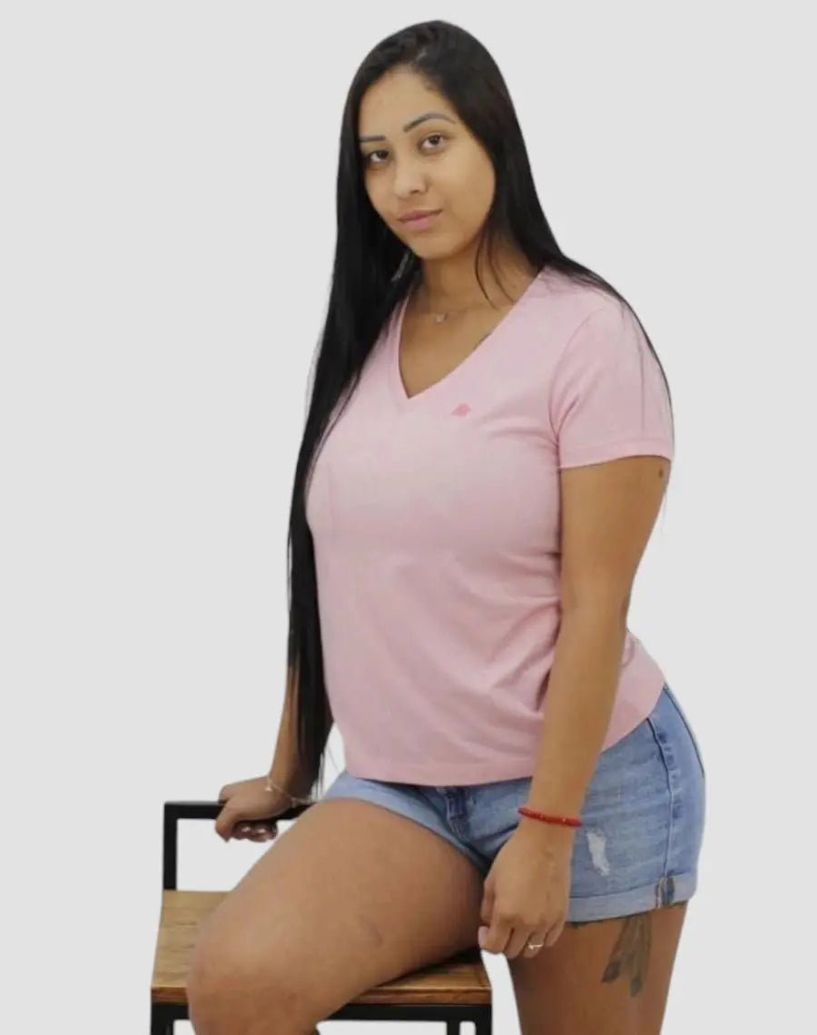 Camiseta feminina Gola V Aeropostale - Rosa - Ale Imports