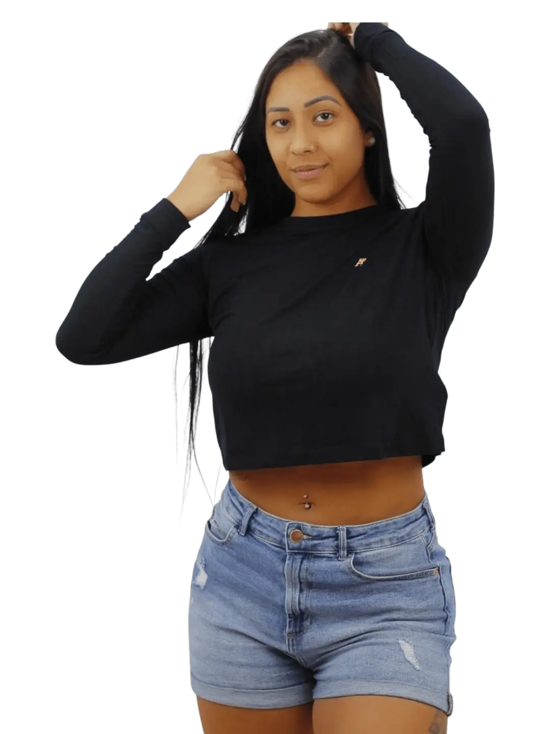 Camiseta Aeropostale Feminina Manga Longa - Preta - Ale Imports