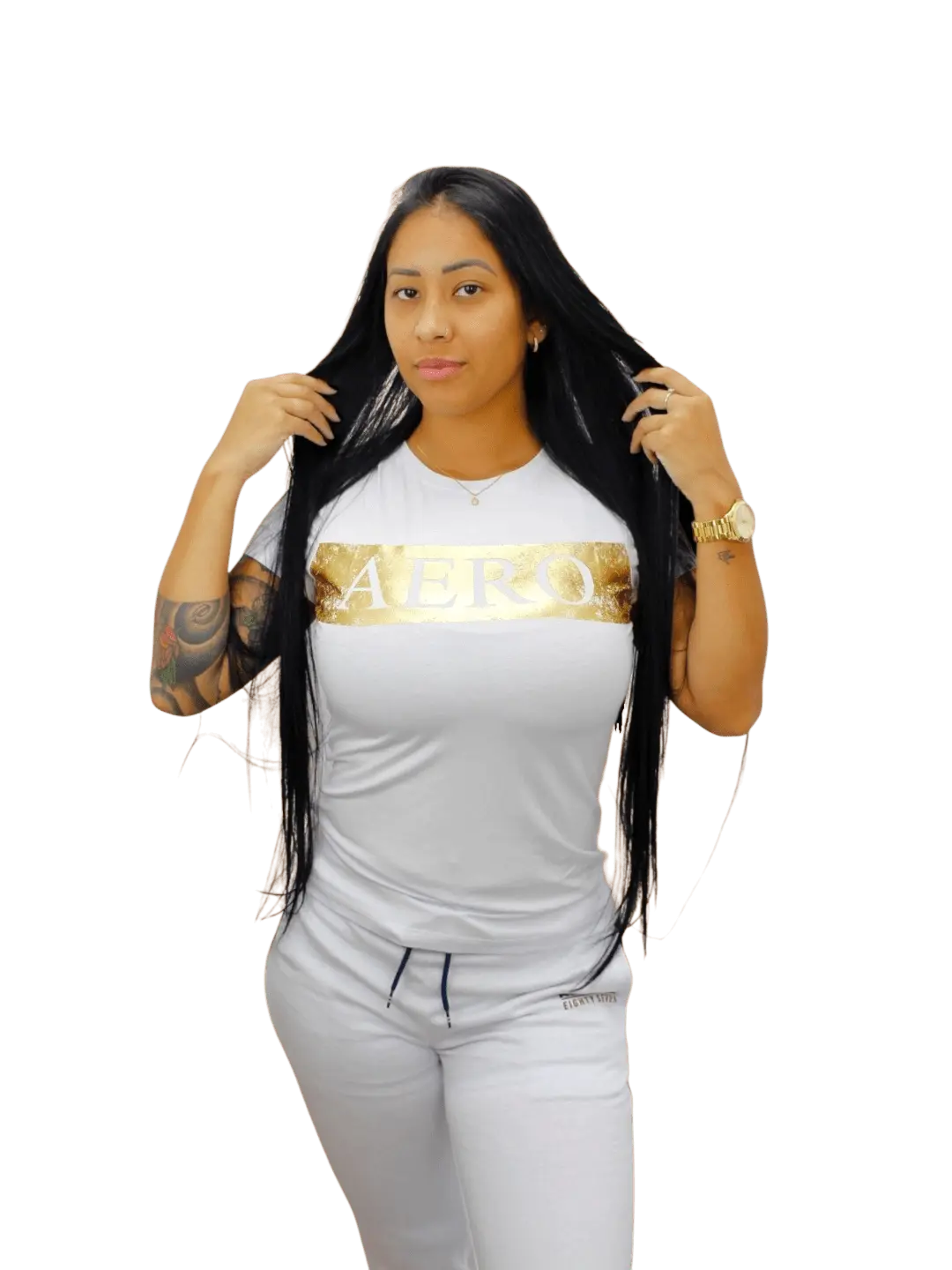 Camiseta Feminina Aeropostale - Branca Com Dourado - Ale Imports