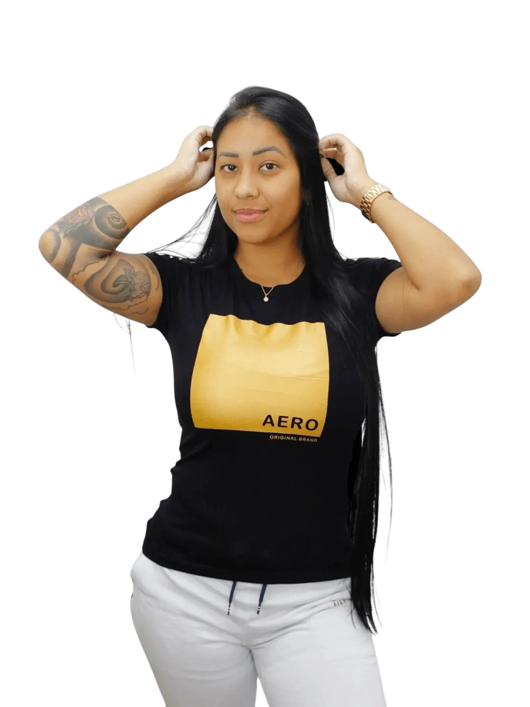 Camiseta Feminina Aeropostale - Preta Com Dourado - Ale Imports