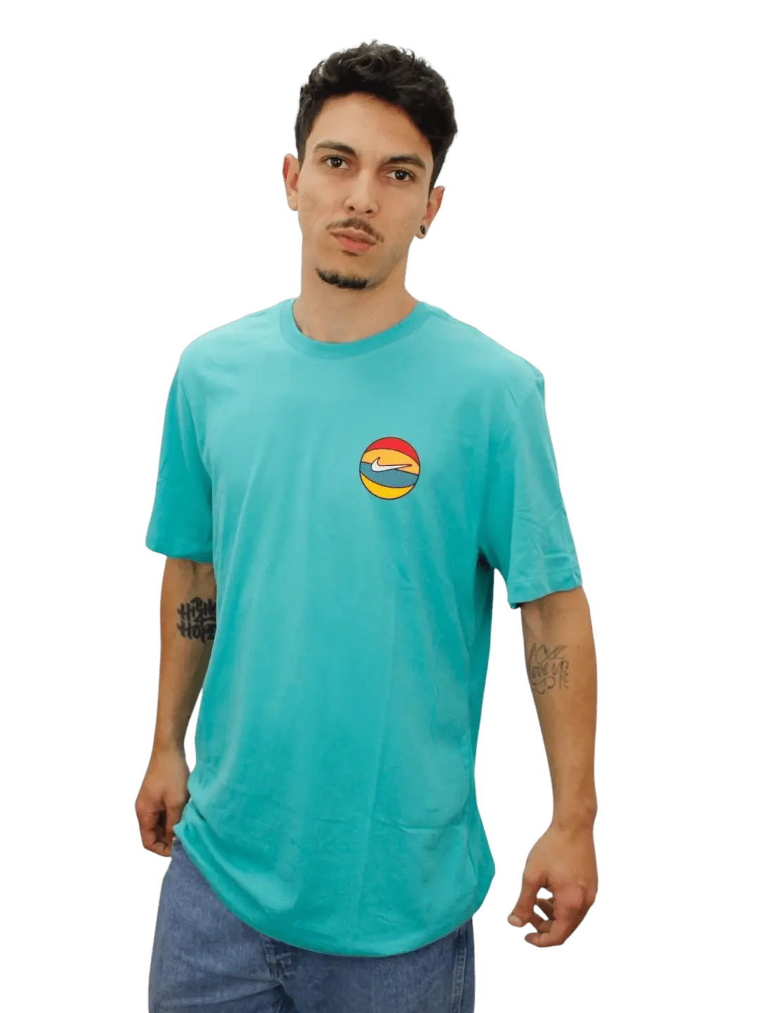 Camiseta Nike Masculina - Verde Água com Estampa Colorida - Ale Imports