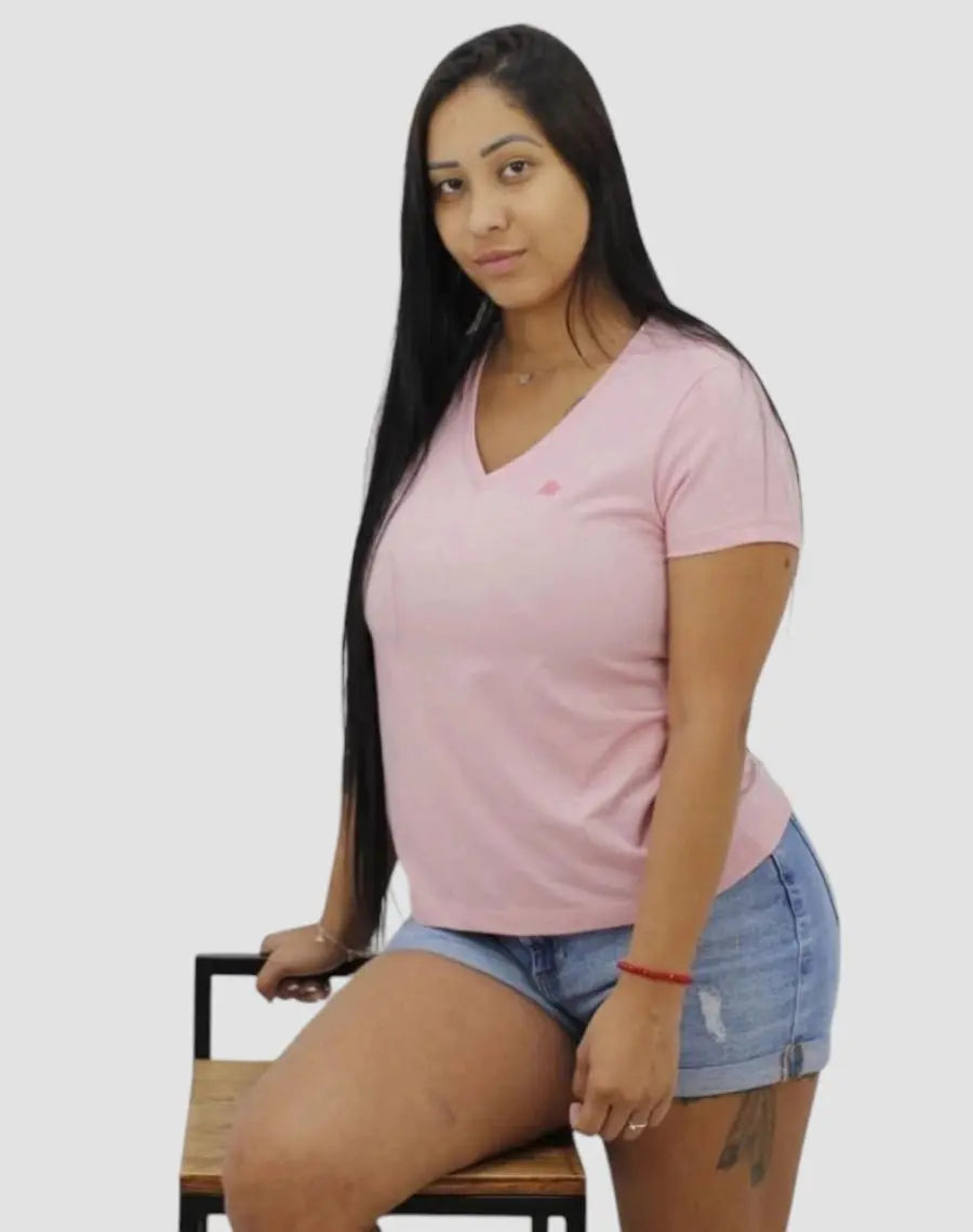 Camiseta feminina Gola V Aeropostale - Rosa - Ale Imports