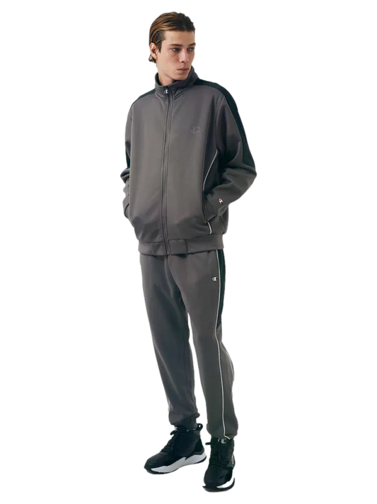 Conjunto Tracksuit Champion Active Two Tone masculino cinza — jaqueta com zíper e calça jogger em poliéster com patch bordado