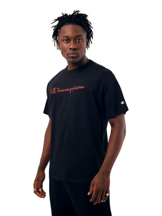Camiseta Champion Masculina Life Script Stitch Bordado — Preto
