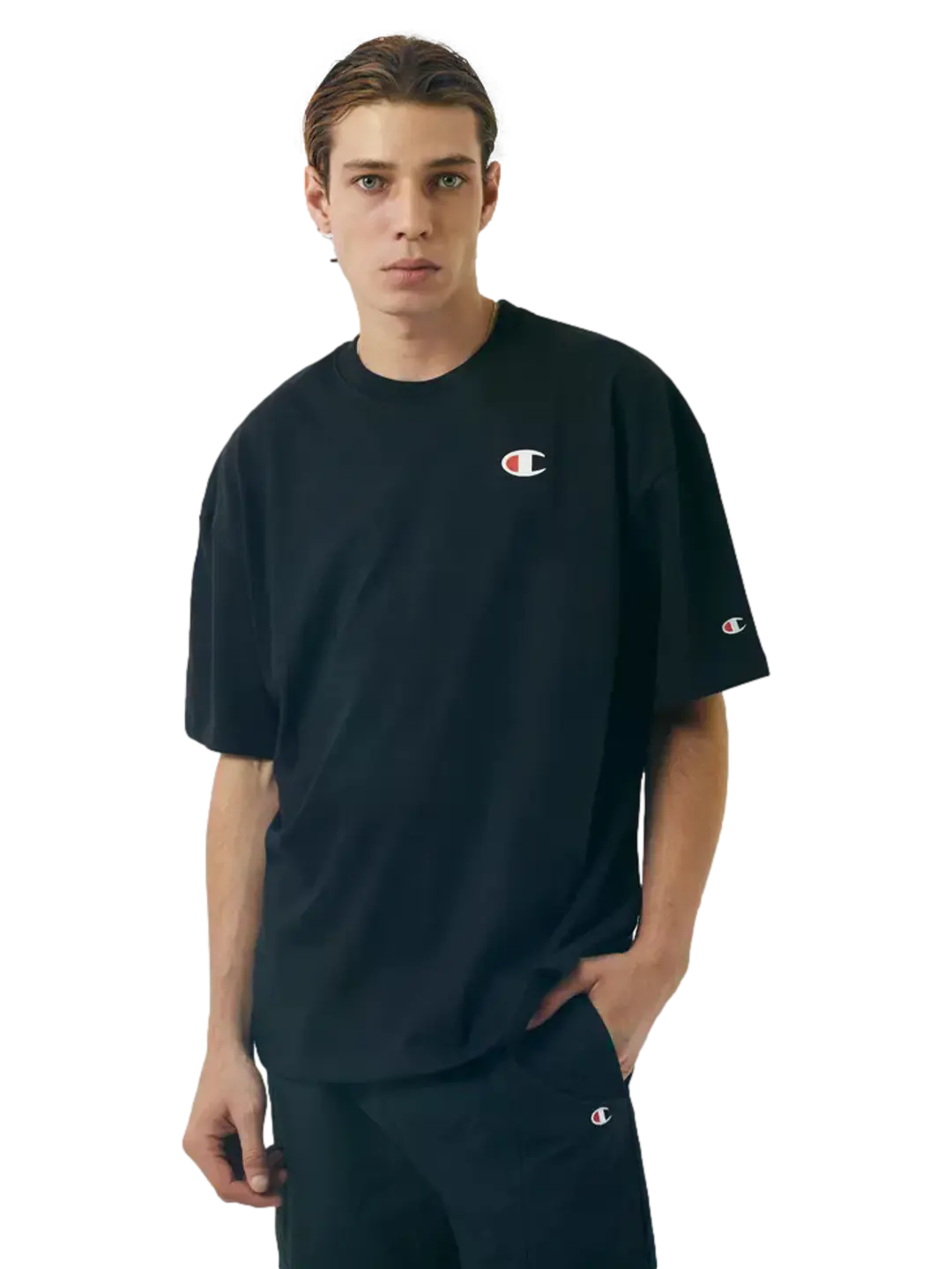 Camiseta Champion Masculina Life Boxy Nano Text  Ink- Preta Champion