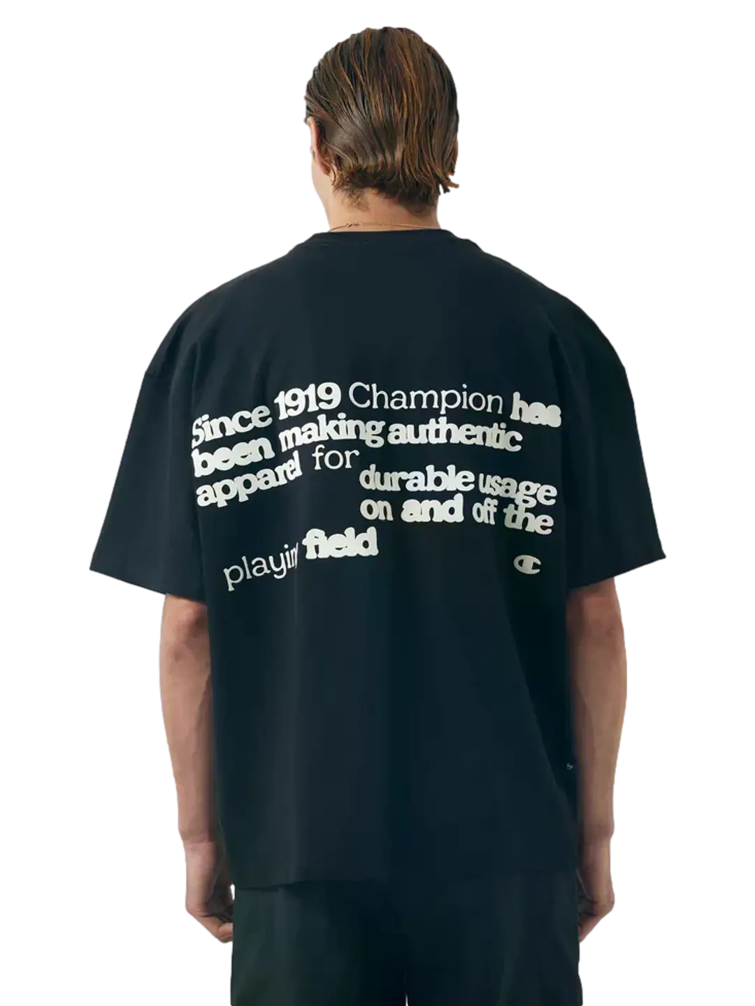 Camiseta Champion Masculina Life Boxy Nano Text  Ink- Preta Champion