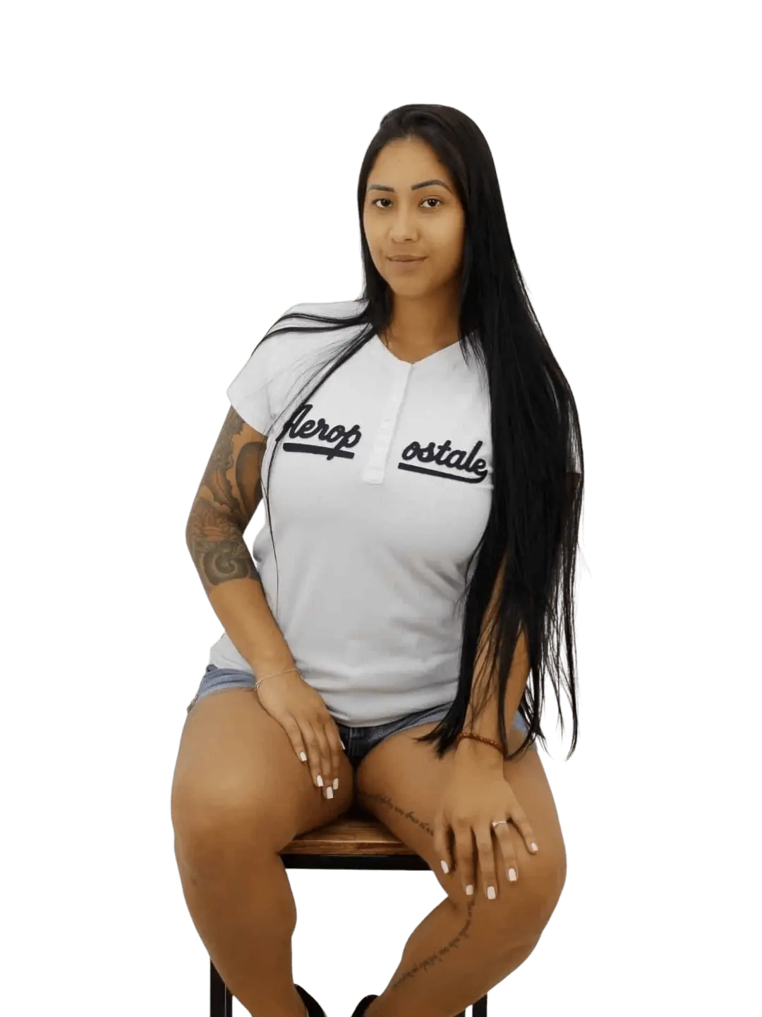 Camiseta feminina Aeropostale-preta de botão