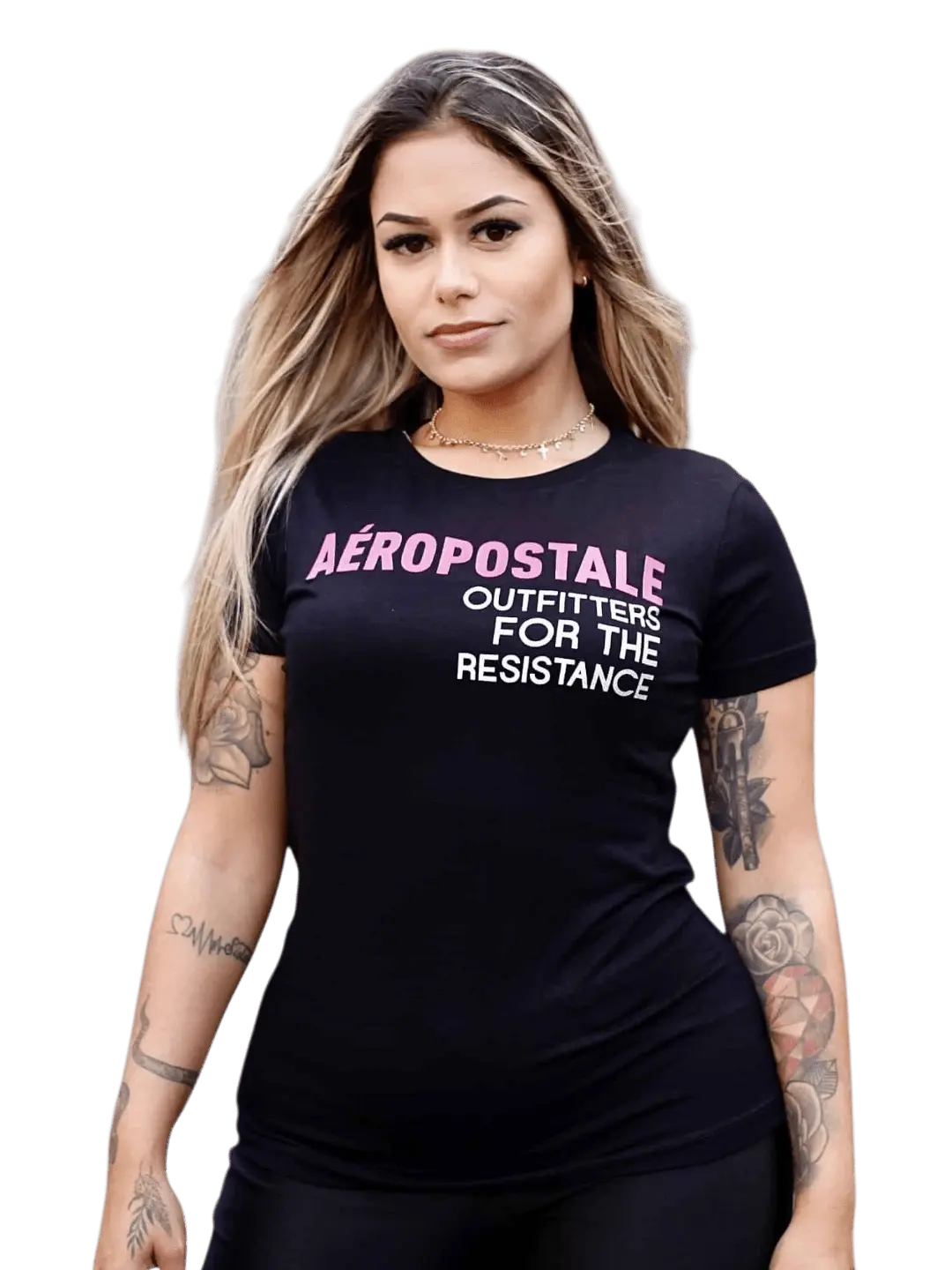 Camiseta Feminina Aeropostale - Preta e Rosa - Ale Imports