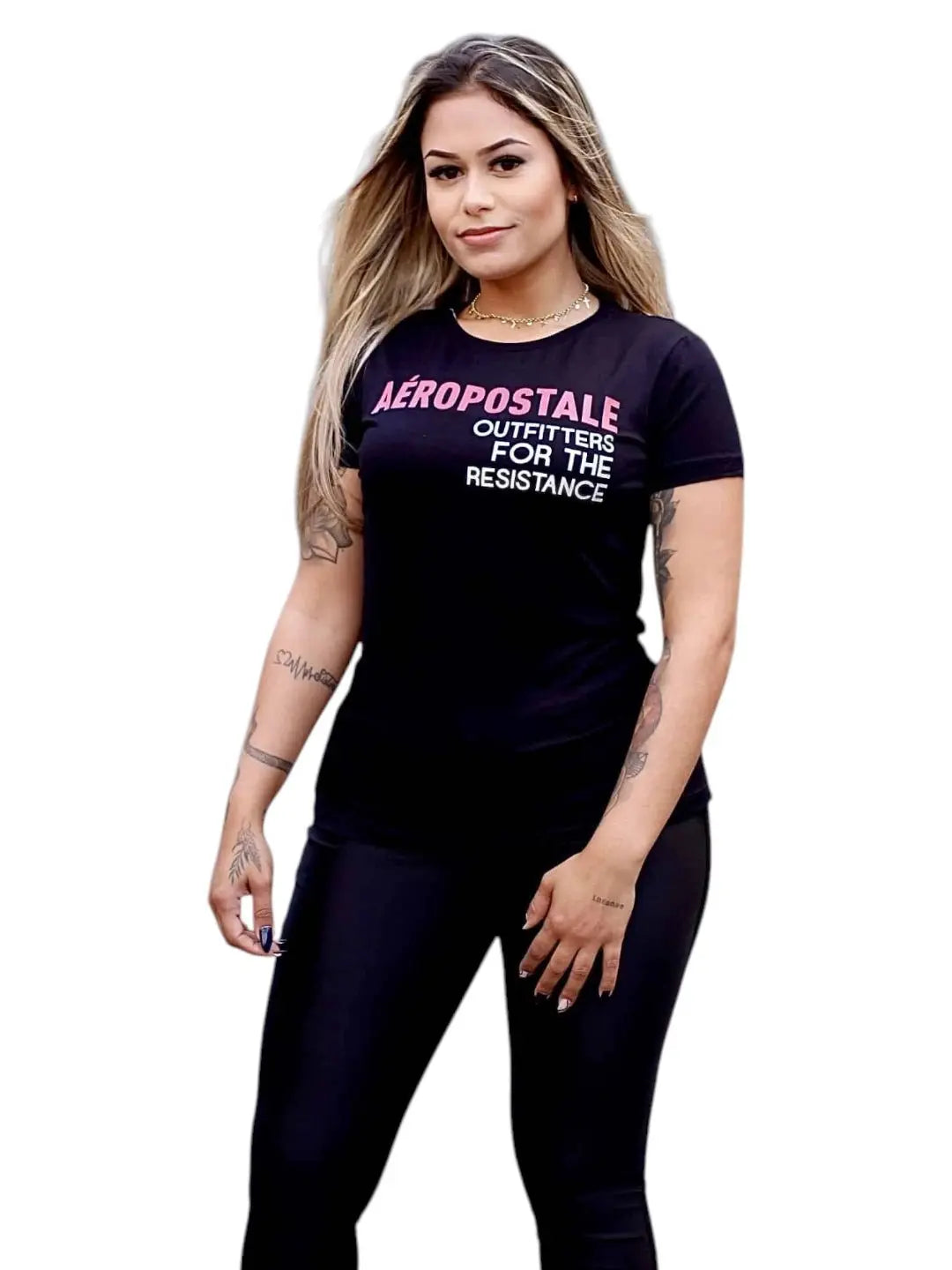Camiseta Feminina Aeropostale - Preta e Rosa - Ale Imports