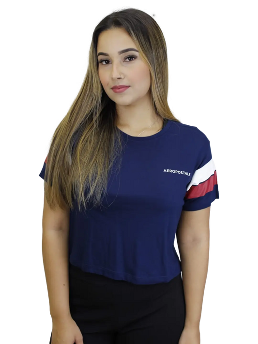 Camiseta Aeropostale  Feminina cropped- azul Ale Imports