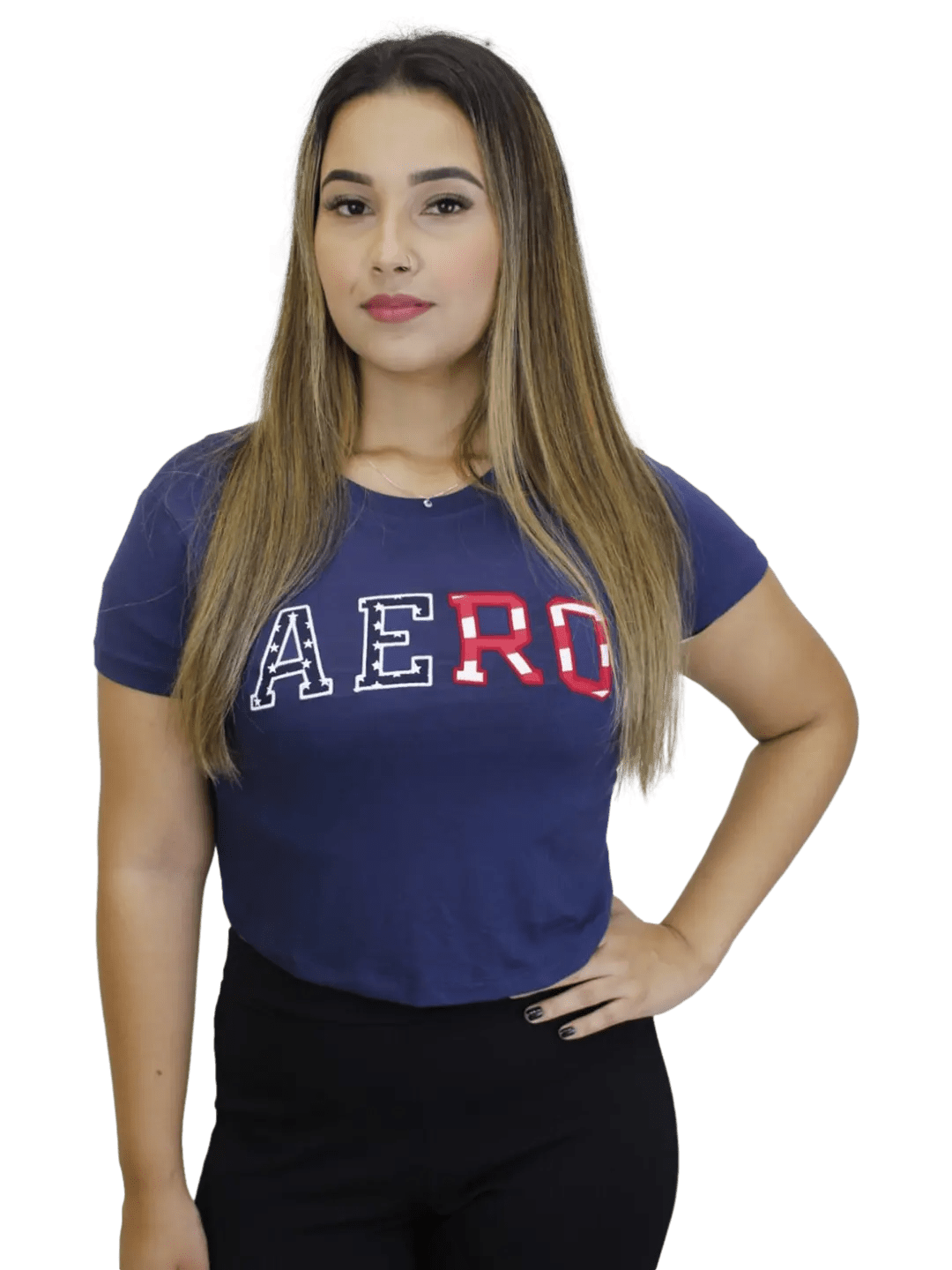 Camiseta Aeropostale Feminina Cropped Azul - Ale Imports