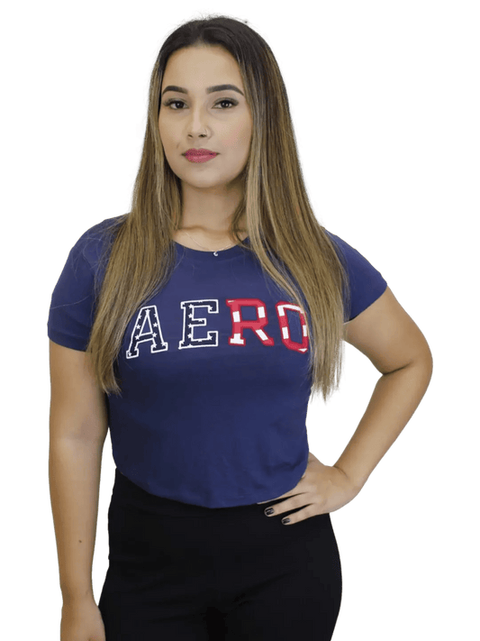 Camiseta Aeropostale Feminina Cropped Azul - Ale Imports