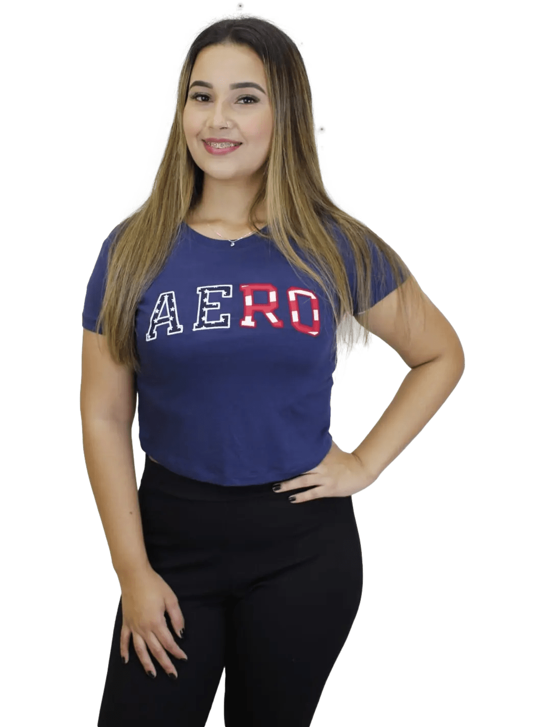 Camiseta Aeropostale Feminina Cropped Azul - Ale Imports