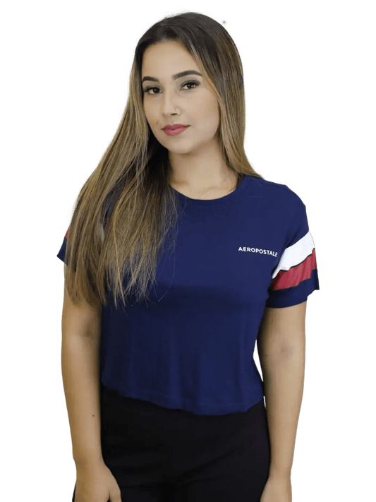 Camiseta Aeropostale Feminina cropped - azul - Ale Imports