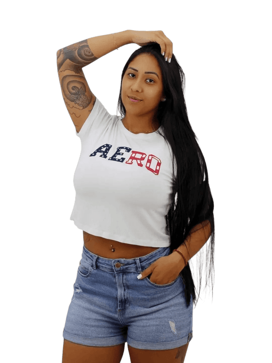 Camiseta Aeropostale feminina Cropped - branca - Ale Imports