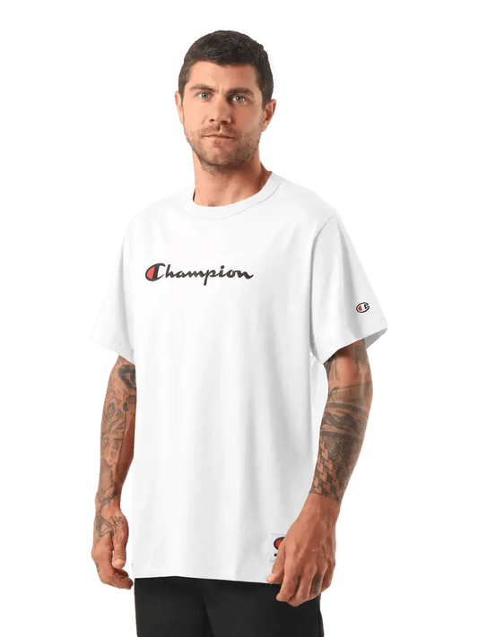 Camiseta Champion Masculina Life Script Logo Emb - Branca - Ale Imports