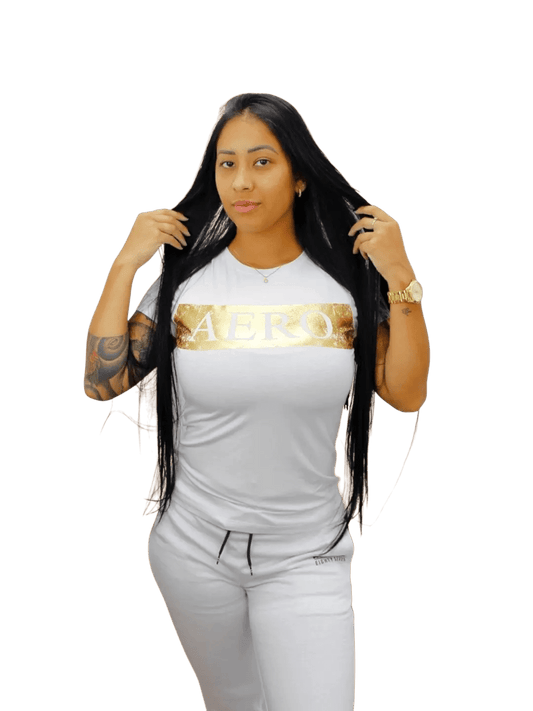 Camiseta Feminina Aeropostale - Branca Com Dourado - Ale Imports