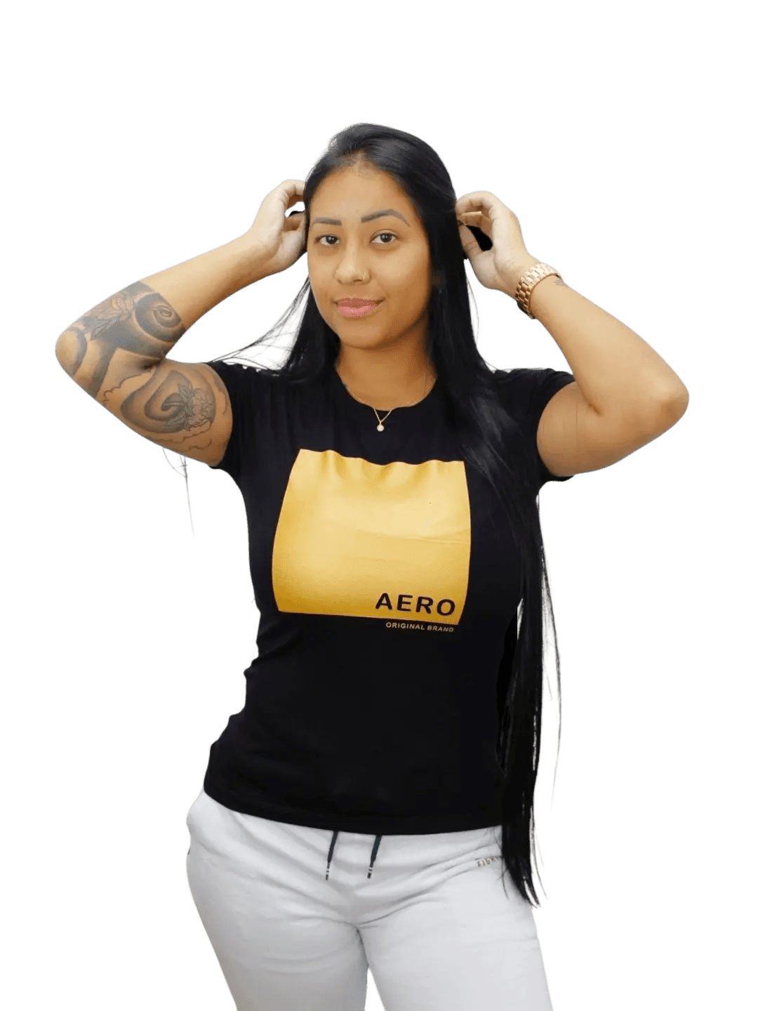 Camiseta Feminina Aeropostale - Preta Com Dourado - Ale Imports