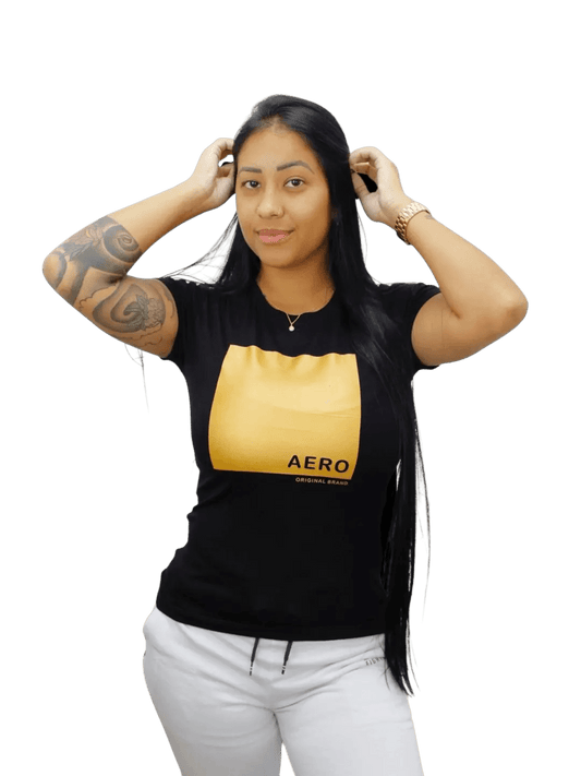 Camiseta Feminina Aeropostale - Preta Com Dourado - Ale Imports