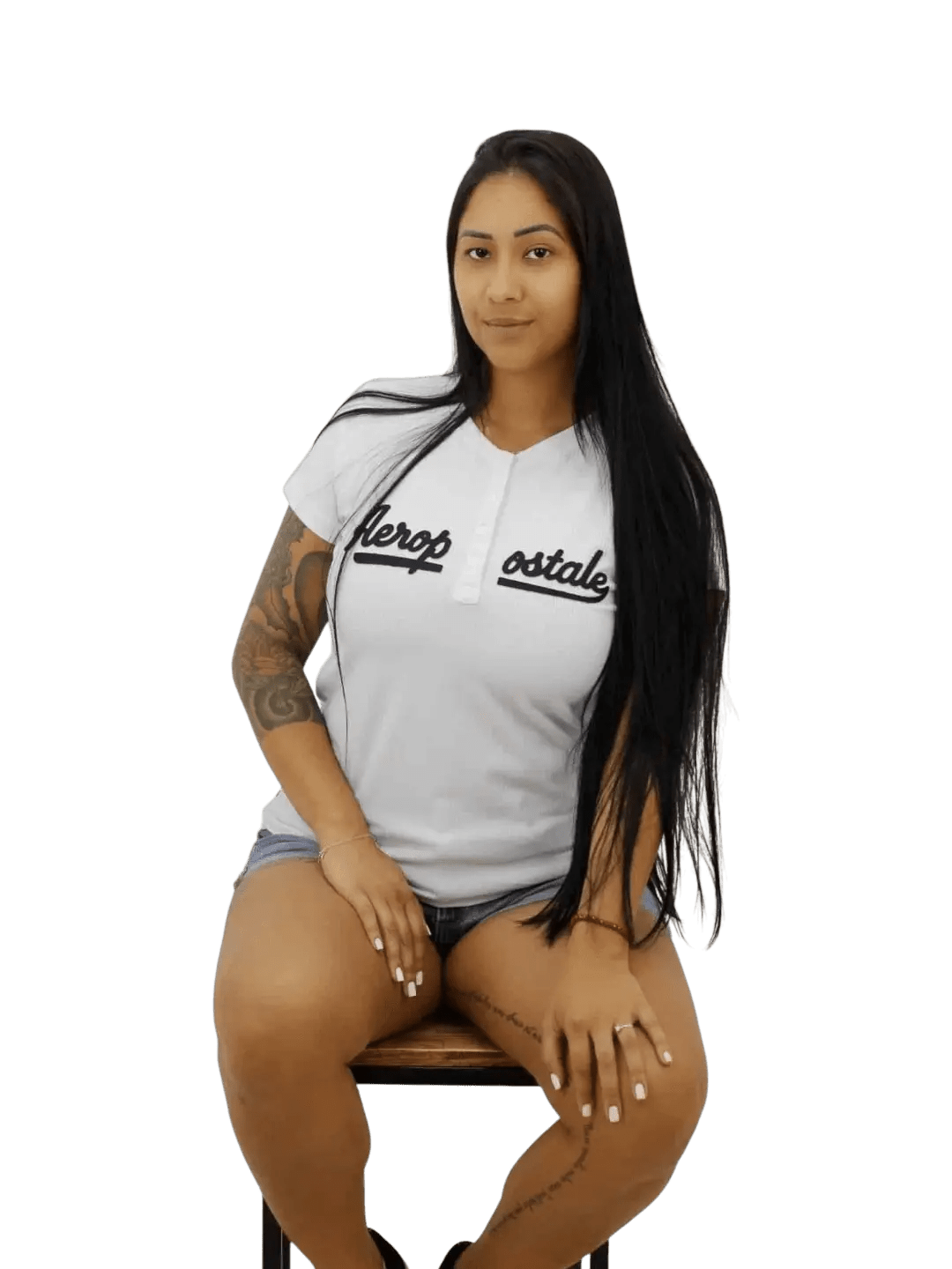 Camiseta feminina Aeropostale - preta de botão - Ale Imports