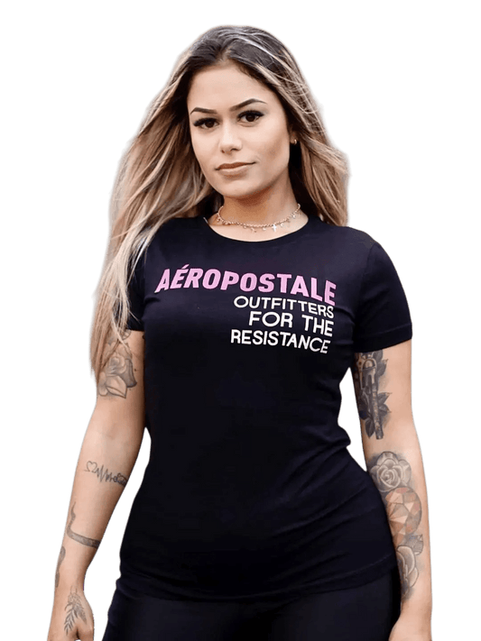 Camiseta Feminina Aeropostale - Preta e Rosa - Ale Imports