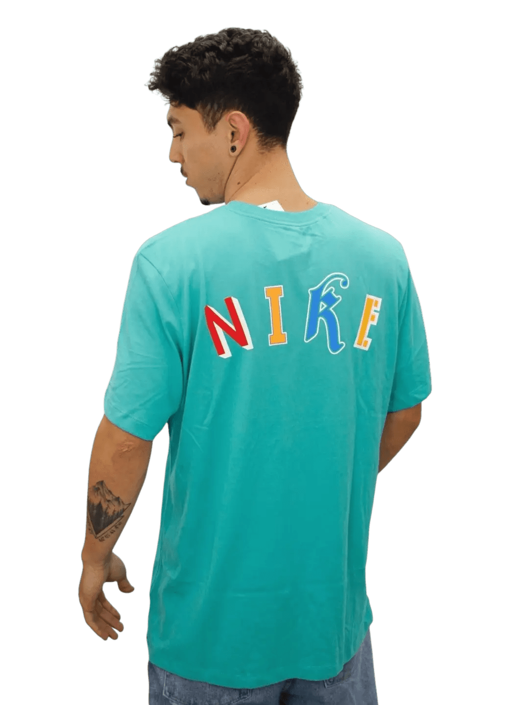Camiseta Nike Masculina - Verde Água com Estampa Colorida - Ale Imports
