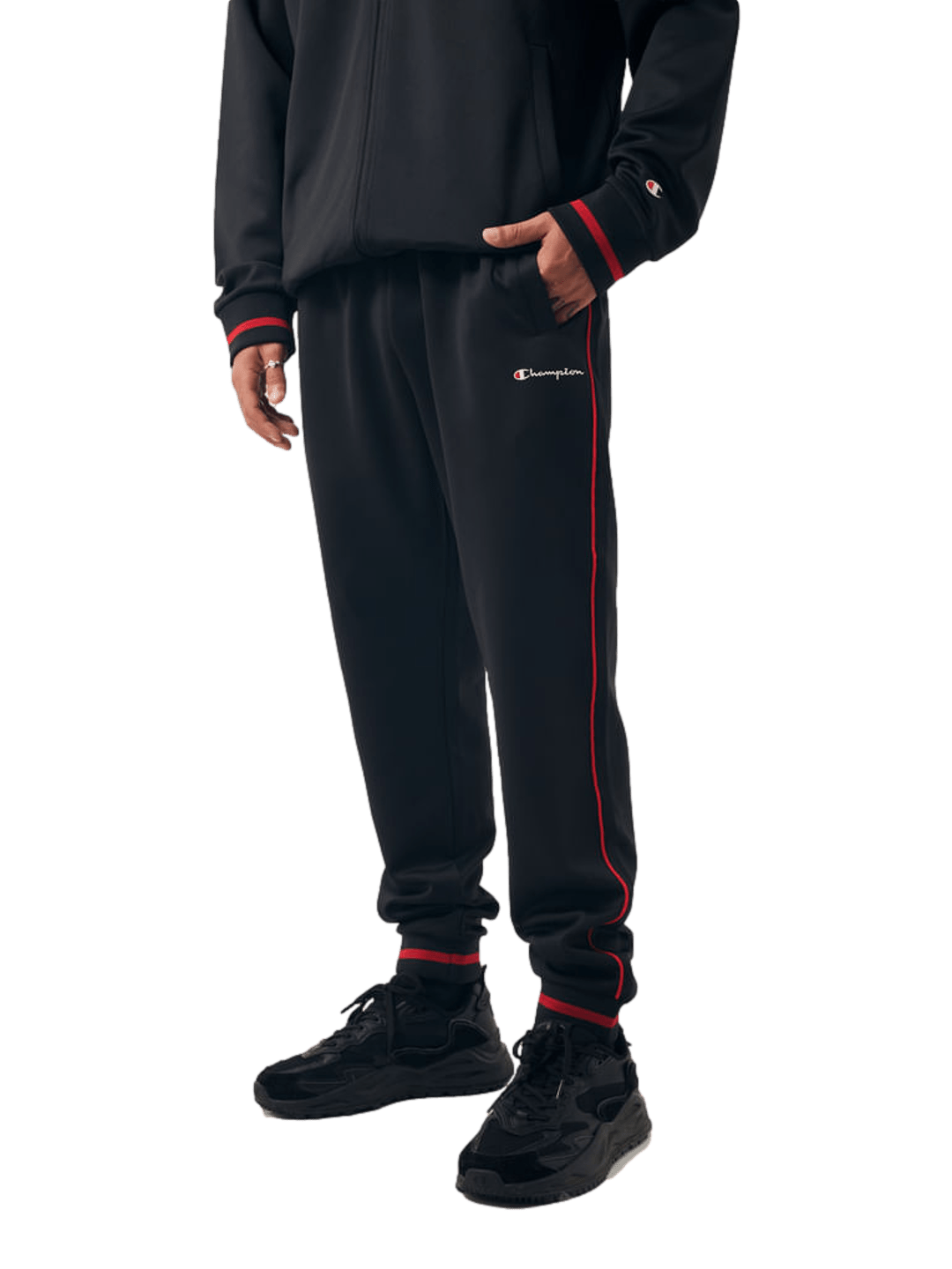 Conjunto Agasalho Champion Active Tracksuit Piping Mini Script Logo — Preto - Ale Imports