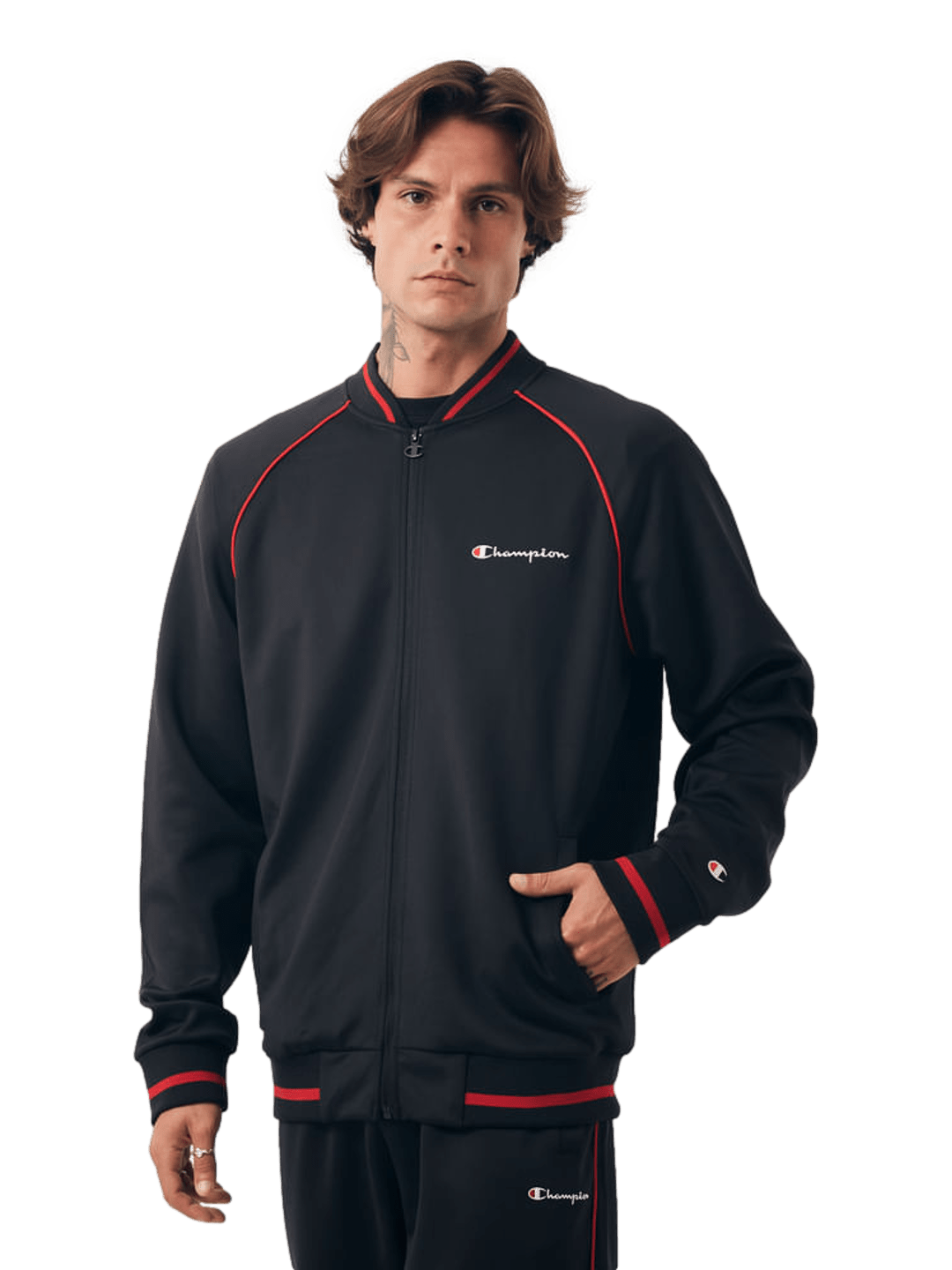 Conjunto Agasalho Champion Active Tracksuit Piping Mini Script Logo — Preto - Ale Imports