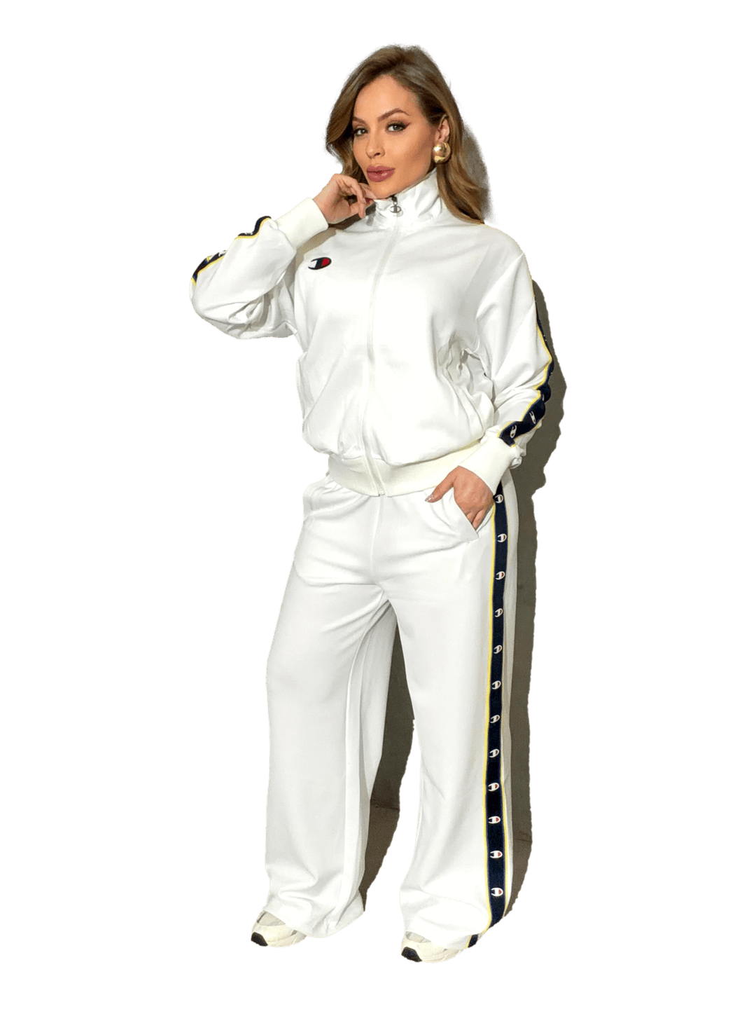 Conjunto Agasalho Feminino Champion Active C Tape - Branco- LTKF001B - Ale Imports