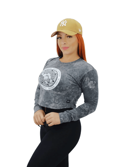 Manga Longa Cropped Feminina Tricats - Cinza - Ale Imports