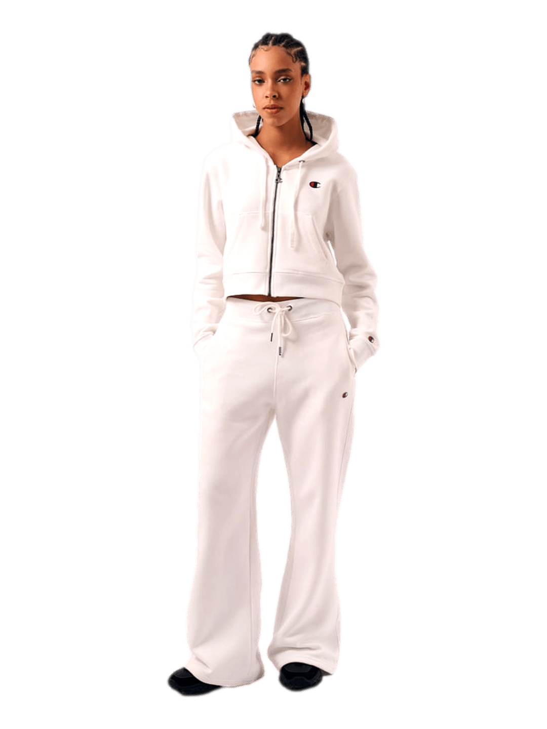 Moletom Champion Feminino Cropped com Capuz C Logo Bordado — Branco - Ale Imports