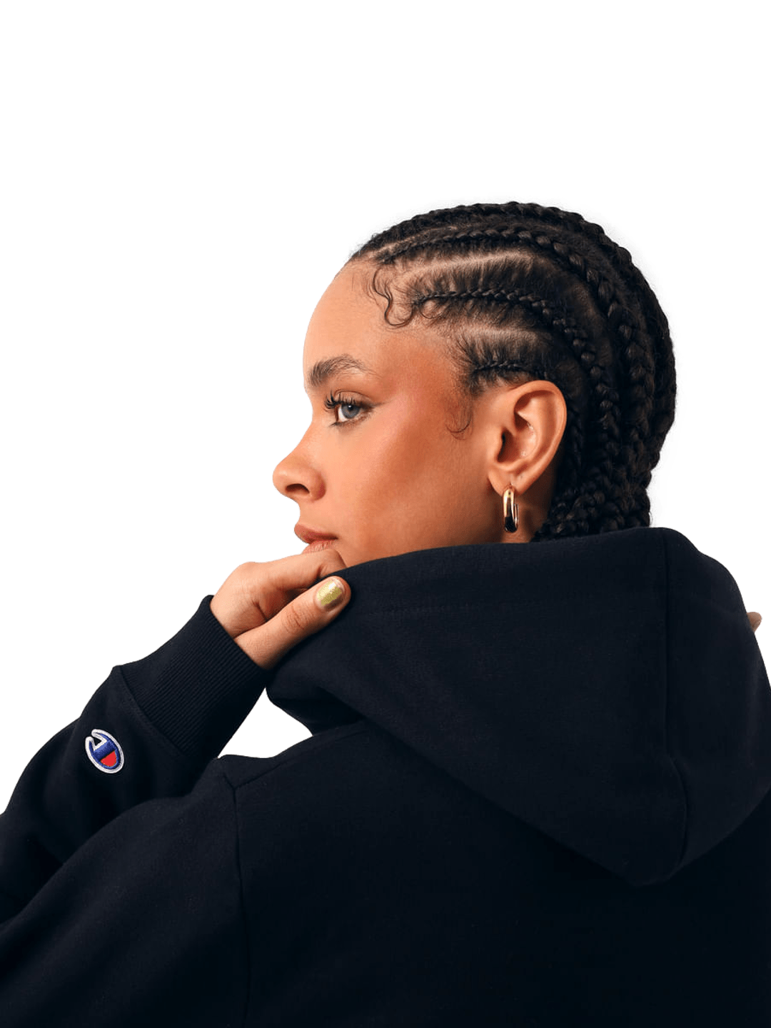 Moletom Champion Feminino Cropped com Capuz C Logo Bordado — Preto - Ale Imports