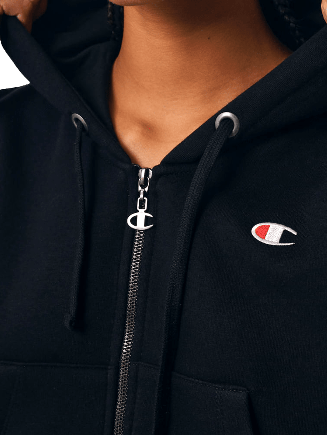 Moletom Champion Feminino Cropped com Capuz C Logo Bordado — Preto - Ale Imports