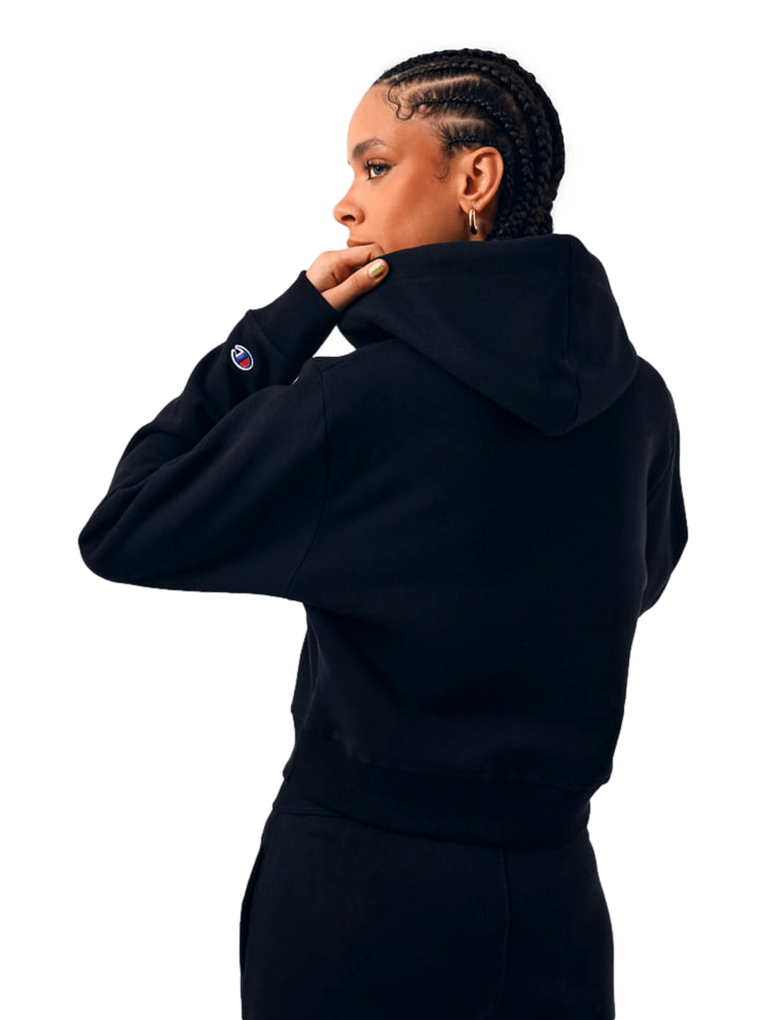 Moletom Champion Feminino Cropped com Capuz C Logo Bordado — Preto - Ale Imports